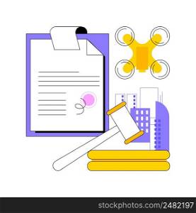 Drone flying regulations abstract concept vector illustration. Drone flying rules, quadcopter regulations, autonomous aircraft use limitations, unmanned air transport law abstract metaphor.. Drone flying regulations abstract concept vector illustration.