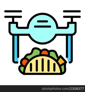 Drone food home delivery icon. Outline drone food home delivery vector icon color flat isolated. Drone food home delivery icon color outline vector