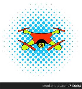 Drone icon in comics style on a white background. Drone icon, comics style