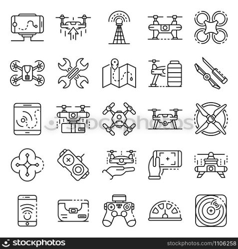 Drone icon set. Outline set of drone vector icons for web design isolated on white background. Drone icon set, outline style