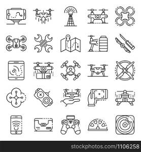 Drone icon set. Outline set of drone vector icons for web design isolated on white background. Drone icon set, outline style