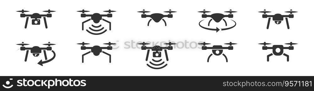 Drone icons. Quadcopters. Aerial drone. Copters collection. 