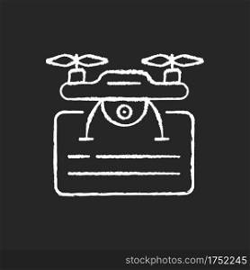 Drone license chalk white icon on black background. Issuance of permits for drone flights. Regulatory authority. Silhouette symbol on white space. Isolated vector chalkboard illustration. Drone license chalk white icon on black background