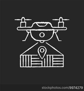 Drone mapping chalk white icon on black background. Smart agriculture. Surveying engineering. Field intelligence. Farming robotics. Isolated vector chalkboard illustration. Drone mapping chalk white icon on black background