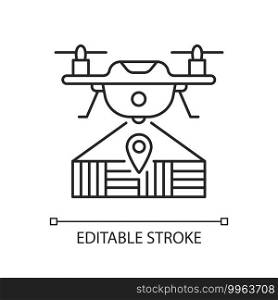 Drone mapping linear icon. Smart agriculture. Surveying engineering. Farming robotics. Thin line customizable illustration. Contour symbol. Vector isolated outline drawing. Editable stroke. Drone mapping linear icon