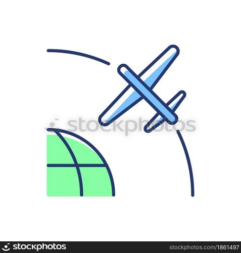 Drone Satellite blue, green RGB color icon. Rotation of drone satelite in geostationary orbit. Thin line customizable illustration. Isolated vector illustration. Simple filled line drawing. Drone Satellite blue, green RGB color icon