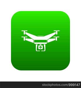 Drone video camera icon digital green for any design isolated on white vector illustration. Drone video camera icon digital green