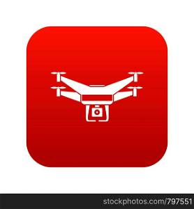 Drone video camera icon digital red for any design isolated on white vector illustration. Drone video camera icon digital red