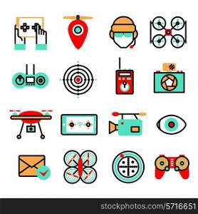 Drones and quadrocopters unmanned innovation flying vehicles icon set isolated vector illustration