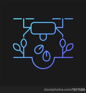Drones for planting gradient vector icon for dark theme. Revolutionized agriculture. Innovative planting method. Thin line color symbol. Modern style pictogram. Vector isolated outline drawing. Drones for planting gradient vector icon for dark theme