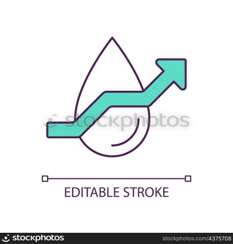 Drop and rising arrow RGB color icon. Solving of ecological problems. Protecting water sources. Isolated vector illustration. Simple filled line drawing. Editable stroke. Arial font used. Drop and rising arrow RGB color icon