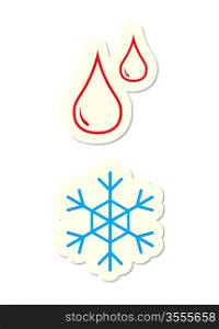 Drop and Snowflake Icons Isolated on White