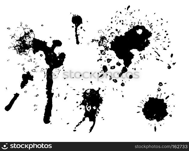 Drop black ink blot collection isolated on white background.