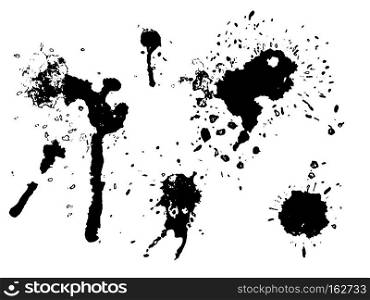 Drop black ink blot collection isolated on white background.