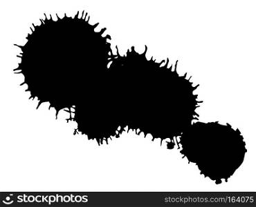 Drop black ink blot isolated on white background.