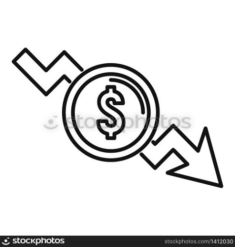 Drop down money icon. Outline drop down money vector icon for web design isolated on white background. Drop down money icon, outline style