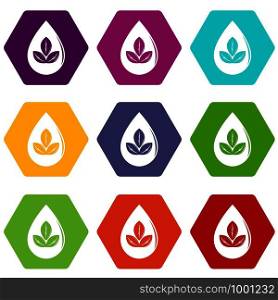 Drop eco icons 9 set coloful isolated on white for web. Drop eco icons set 9 vector