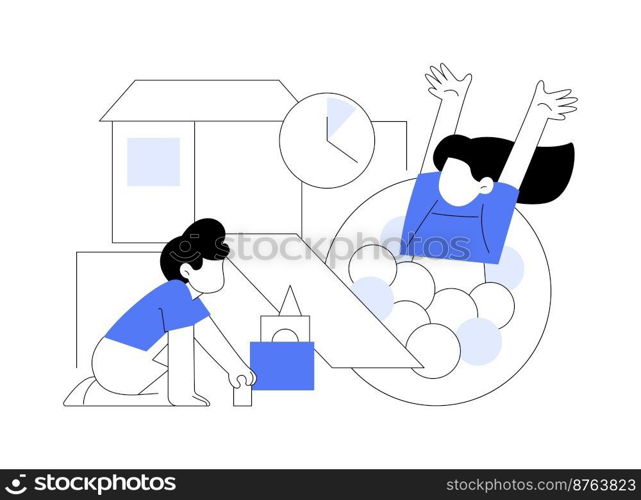 Drop-in childcare abstract concept vector illustration. Short-term childcare, babysitter service, drop-in daycare center, hourly drop-off nursery school, part-time kindergarten abstract metaphor.. Drop-in childcare abstract concept vector illustration.