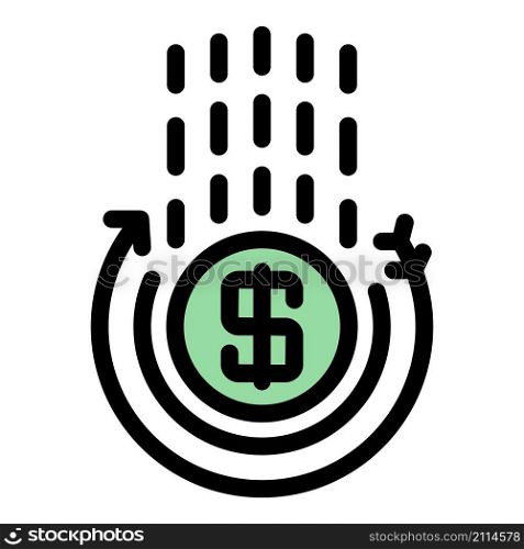 Drop money coin icon. Outline drop money coin vector icon color flat isolated. Drop money coin icon color outline vector