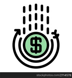 Drop money coin icon. Outline drop money coin vector icon color flat isolated. Drop money coin icon color outline vector