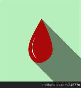 Drop of blood icon in flat style on a light blue background. Drop of blood icon, flat style