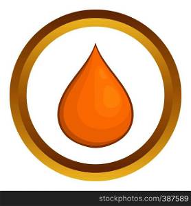 Drop of honey vector icon in golden circle, cartoon style isolated on white background. Drop of honey vector icon