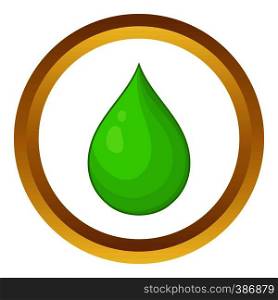 Drop of water vector icon in golden circle, cartoon style isolated on white background. Drop of water vector icon