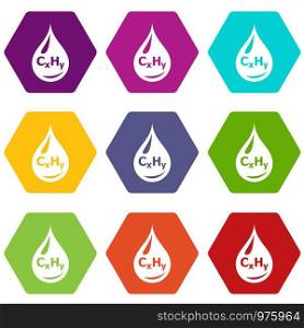 Drop oil icons 9 set coloful isolated on white for web. Drop oil icons set 9 vector