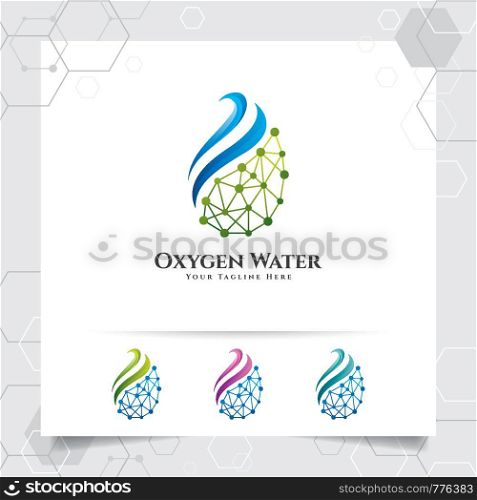 Drop water logo design with concept of droplet water icon with green ecology vector used for mineral water company and plumbing.
