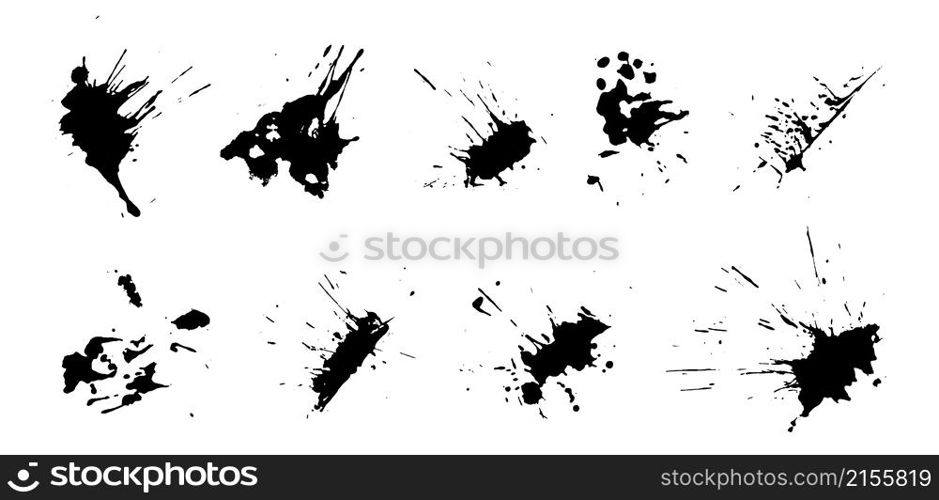 Droped blots and dots. Set of ink drops, brush strokes for decoration. Isolated vector on white background