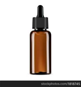Dropper bottle, brown glass cosmetic eyedropper mockup. Amber glass serum, essential oil or medicine tincture pipette packaging. Medical elixir container, nasal aromatherapy, collagen flacon. Dropper bottle, brown glass cosmetic eyedropper mockup