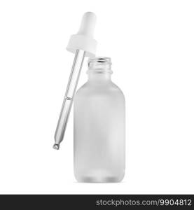 Dropper bottle. Cosmetic serum white glass pipette isolated. Essential oil eye drop mockup. Clear medicine yeydropper flask mock up. Transparent vape product vial. Face skin collagen product jar. Dropper bottle. Cosmetic serum white glass pipette