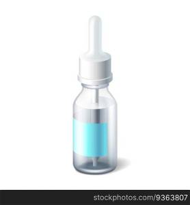 Dropper bottle realistic isolated on white background. 3d mockup container for liquid medicines with pipette for nose or eye illness treatment. Vector illustration. Dropper bottle realistic isolated on white background. 3d container for liquid medicines