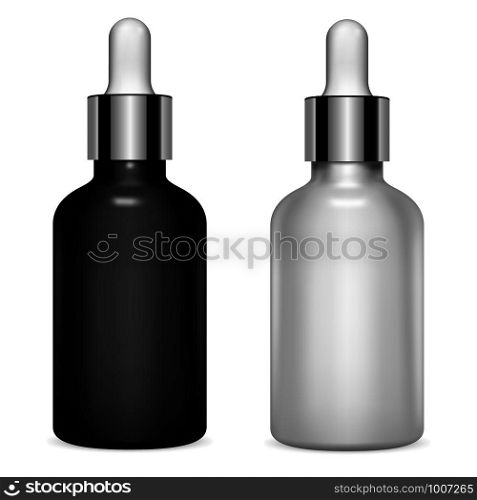 Dropper Bottle Set. Serum Cosmetic. Clear Vial Mockup. Essential Oil Pot with Eyedropper. 3d Realistic Vector Blank. Natural Treatment Organic Aromatherapy. Medical Plastic Container. Collagen Flacon.. Dropper Bottle Set. Serum Cosmetic. Clear Oil Vial