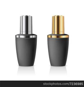 Dropper Bottles black products, bottle cap silver and gold collections design on white background, Vector illustration