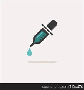 Dropper pipette. Icon with shadow on a beige background. Pharmacy flat vector illustration