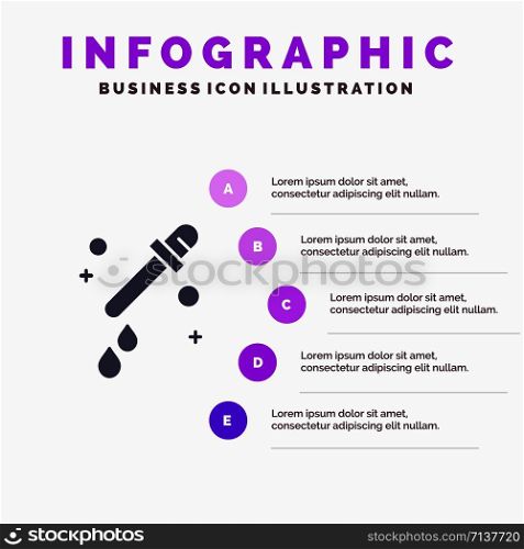 Dropper, Pipette, Science Solid Icon Infographics 5 Steps Presentation Background