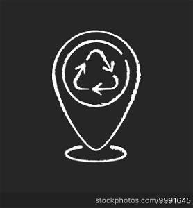 Dropping off locations chalk white icon on black background. Place with collection bins. Landfill and recycling centers. Drop-off hard-to-recycle waste. Isolated vector chalkboard illustration. Dropping off locations chalk white icon on black background