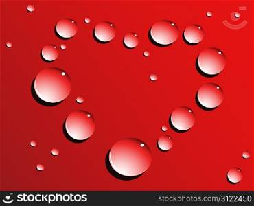 drops formed as the heart shape on red background