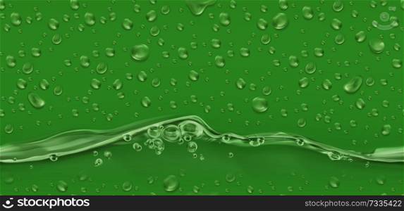 Drops. Green seamless pattern. 3d realistic vector