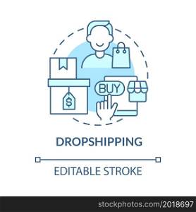 Dropshipping blue concept icon. Way to make money online abstract idea thin line illustration. Low-risk business model. Retailer work. Vector isolated outline color drawing. Editable stroke. Dropshipping blue concept icon