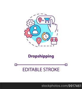 Dropshipping concept icon. Ecommerce warehouse solutions. Seller does not keep goods sold in stock. Retail idea thin line illustration. Vector isolated outline RGB color drawing. Editable stroke. Dropshipping concept icon