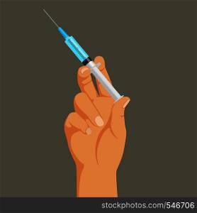 Drug addiction concept, hand with syringe, heroin dependence, illegal injection, vector illustration. Drug addiction concept, hand with syringe, heroin dependence, illegal injection, vector illustration.