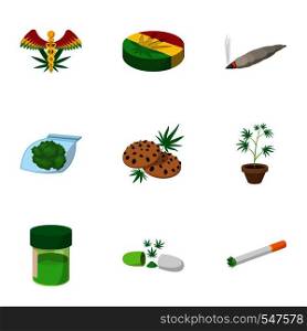 Drug icons set. Cartoon illustration of 9 drug vector icons for web. Drug icons set, cartoon style