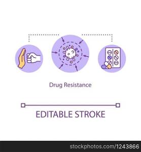 Drug resistance concept icon. Microorganism mutation. Autoimmune disease. Pharmacy treatment. Pathogen idea thin line illustration. Vector isolated outline RGB color drawing. Editable stroke
