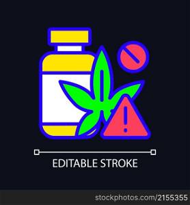 Drug smuggling RGB color icon for dark theme. Illegal dope trafficking. Illicit distribution. Simple filled line drawing on night mode background. Editable stroke. Pixel perfect. Arial font used. Drug smuggling RGB color icon for dark theme