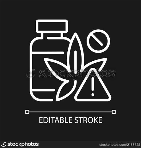 Drug smuggling white linear icon for dark theme. Trafficking. Thin line customizable illustration. Isolated vector contour symbol for night mode. Editable stroke. Pixel perfect. Arial font used. Drug smuggling white linear icon for dark theme