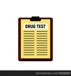 Drug test clipboard icon. Flat illustration of drug test clipboard vector icon for web design. Drug test clipboard icon, flat style