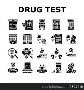 Drug Test Examination Device Icons Set Vector. Panel Drug Test Gadget For Searching Cocaine Or Amphetamines, Marijuana Alcohol In Blood Or Urine. Medical Review Glyph Pictograms Black Illustrations. Drug Test Examination Device Icons Set Vector