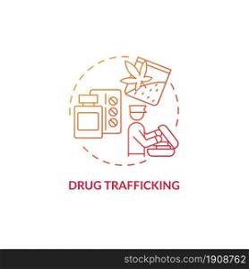 Drug trafficking red concept icon. Illegal trade. Smuggling through country border. Check on entry. Deportation abstract idea thin line illustration. Vector isolated outline color drawing. Drug trafficking red concept icon
